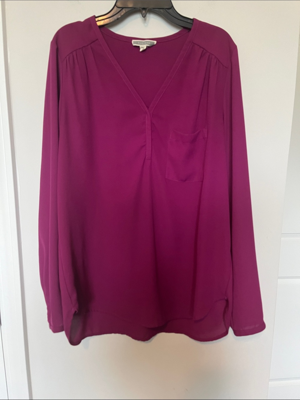 Pleione Magenta V-Neck Long Sleeve Blouse